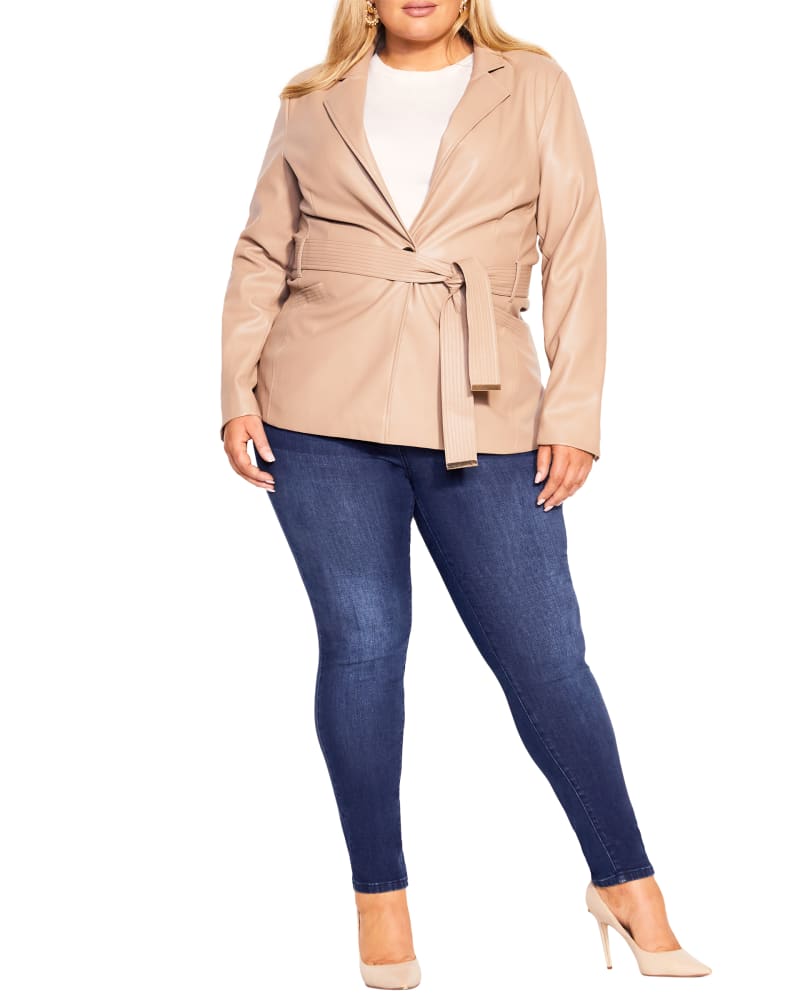 Front of a model wearing a size XXS JKT CHRISTINE in Taupe by City Chic. | dia_product_style_image_id:256464